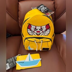Loungefly IT Pennywise Mini Backpack and Card Wallet Bundle Glow in the Dark NWT